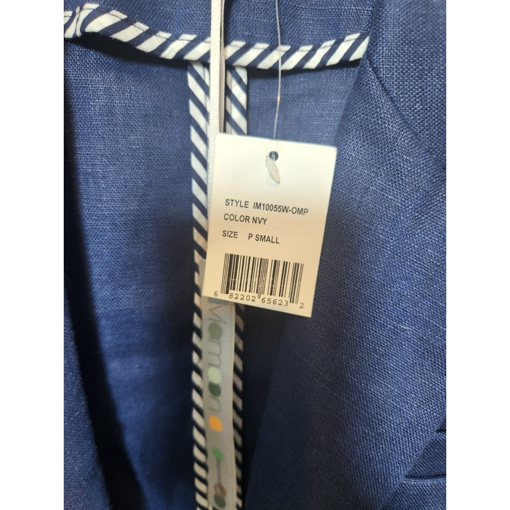 NWT‎ Blue Linen Blazer 1 Button Notch Lapel Coastal Grandma Academia Nautical PS - Picture 6 of 12